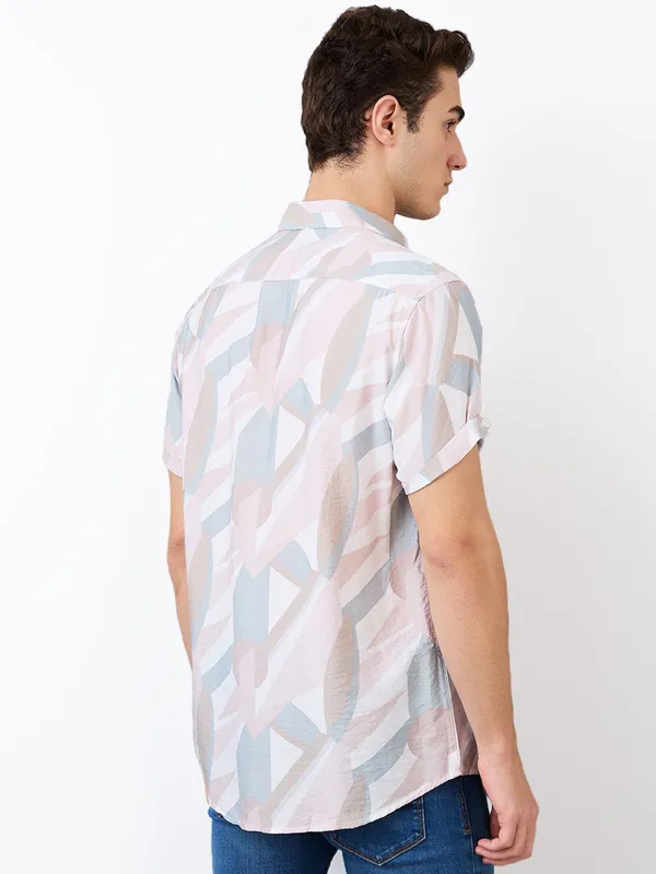 SPYKAR pink printed cotton shirt