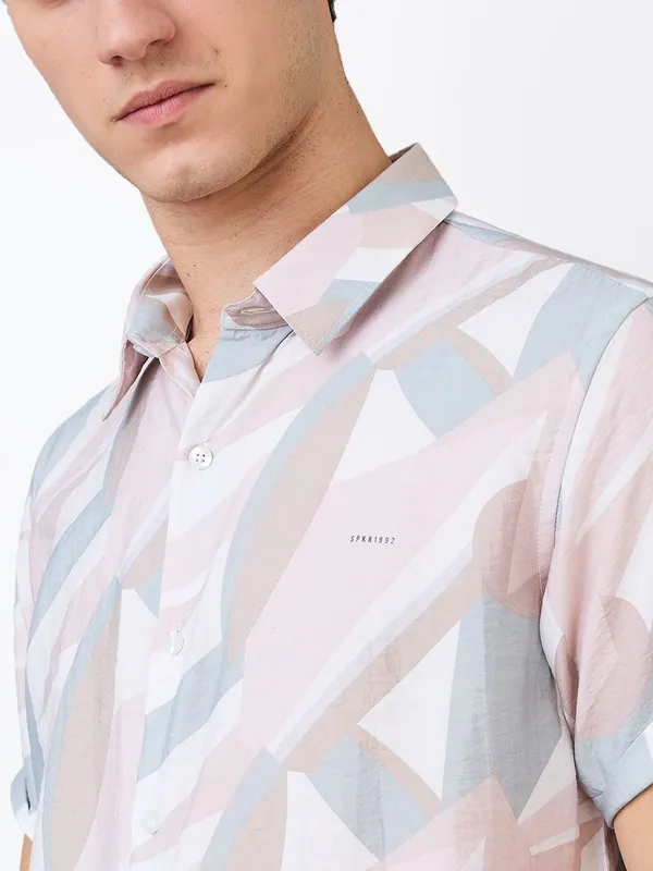SPYKAR pink printed cotton shirt