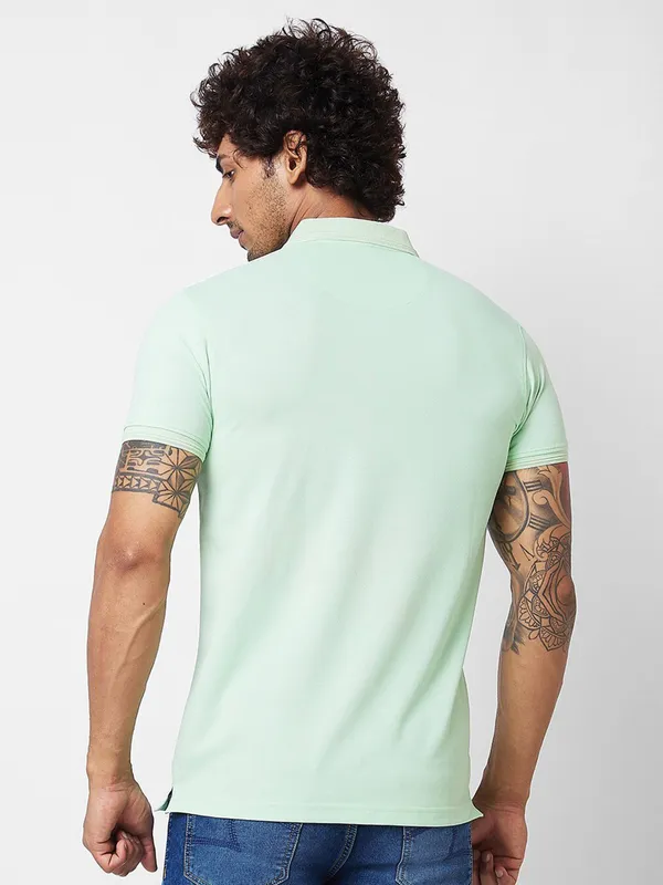 SPYKAR pista green plain t-shirt with polo neck