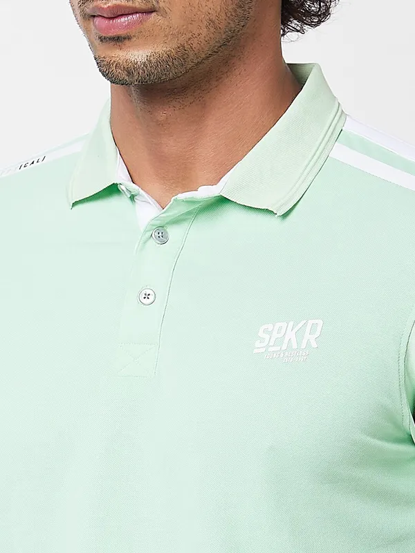 SPYKAR pista green plain t-shirt with polo neck