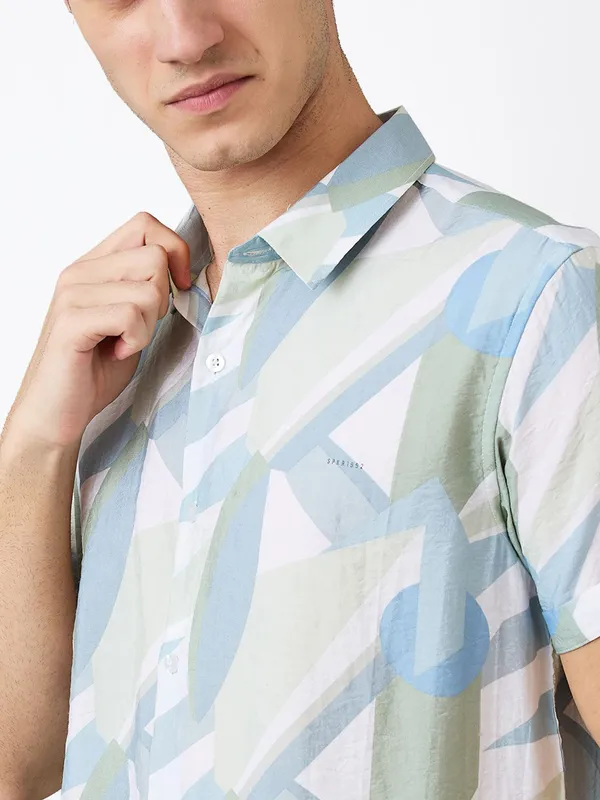 SPYKAR pista green printed cotton shirt