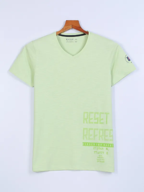 Spykar pista green printed cotton t shirt