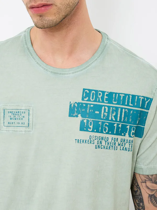 SPYKAR pista green printed cotton t-shirt