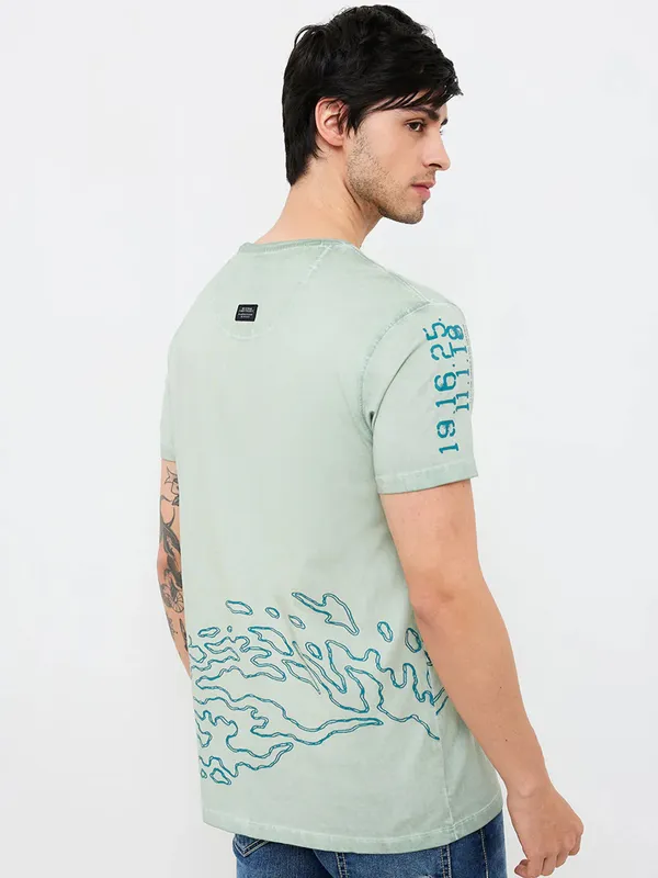 SPYKAR pista green printed cotton t-shirt