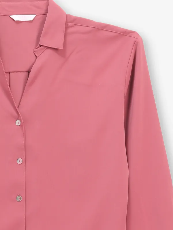 SPYKAR plain blush pink cotton shirt for women