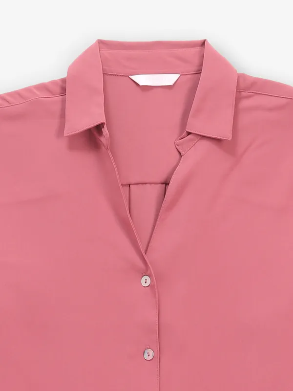 SPYKAR plain blush pink cotton shirt for women