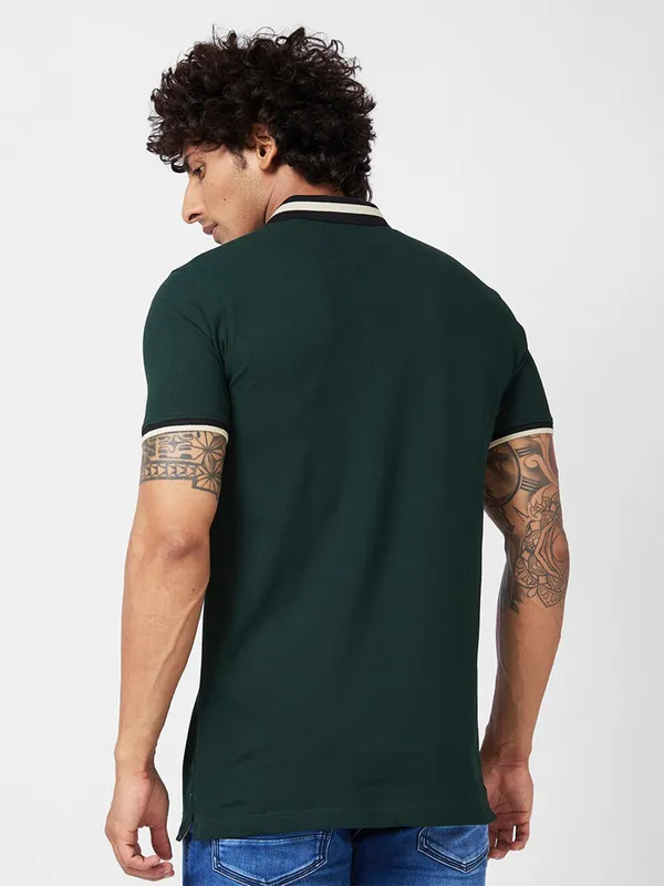 Spykar plain bottle green t shirt