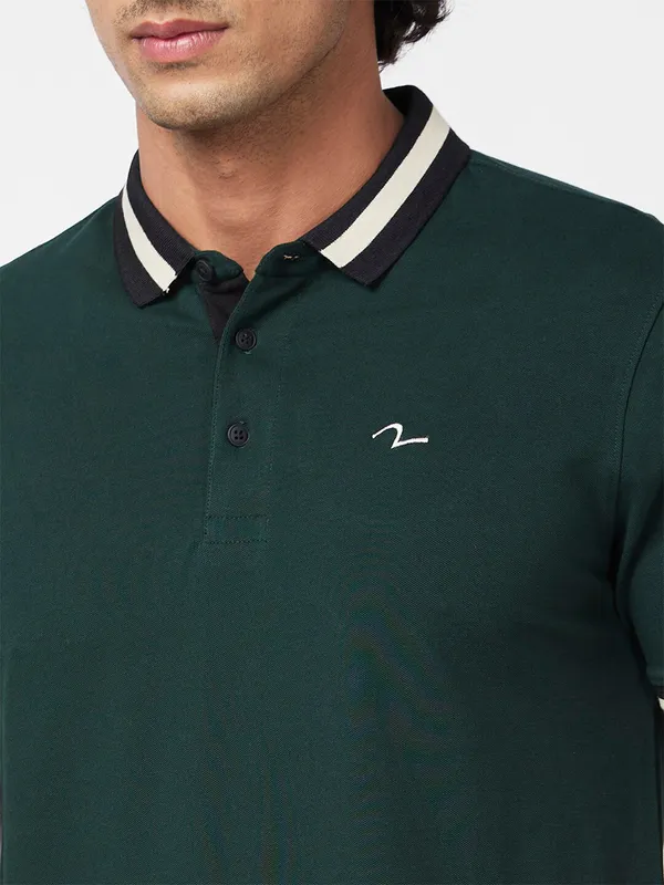 Spykar plain bottle green t shirt