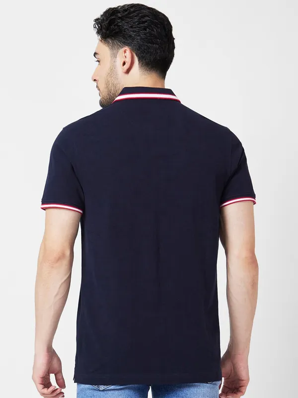 Spykar plain cotton navy t shirt