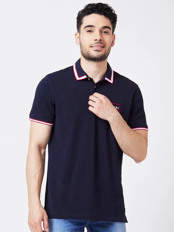 Spykar plain cotton navy t shirt