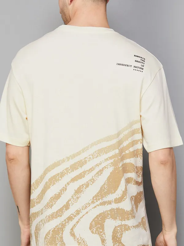 SPYKAR plain cream cotton t-shirt with round neck