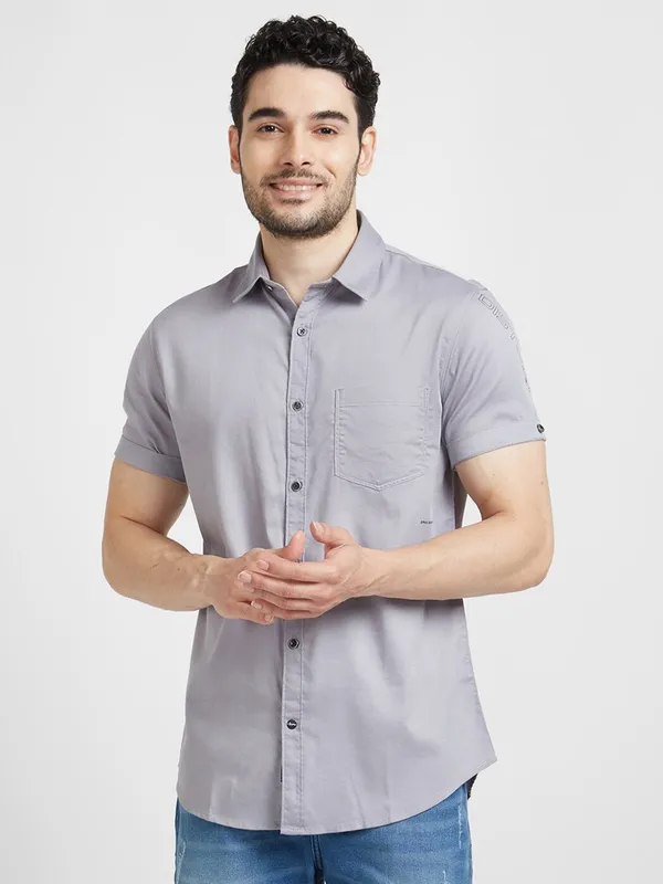 Spykar plain grey cotton shirt