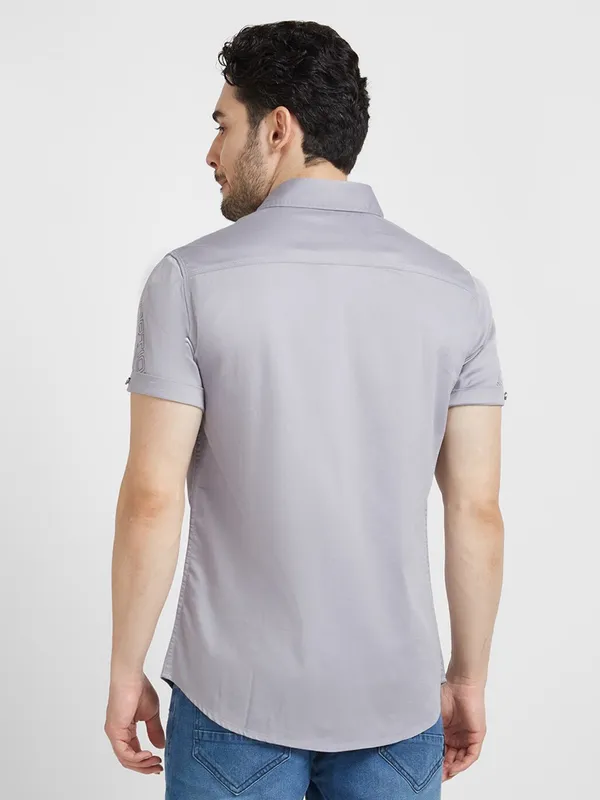 Spykar plain grey cotton shirt