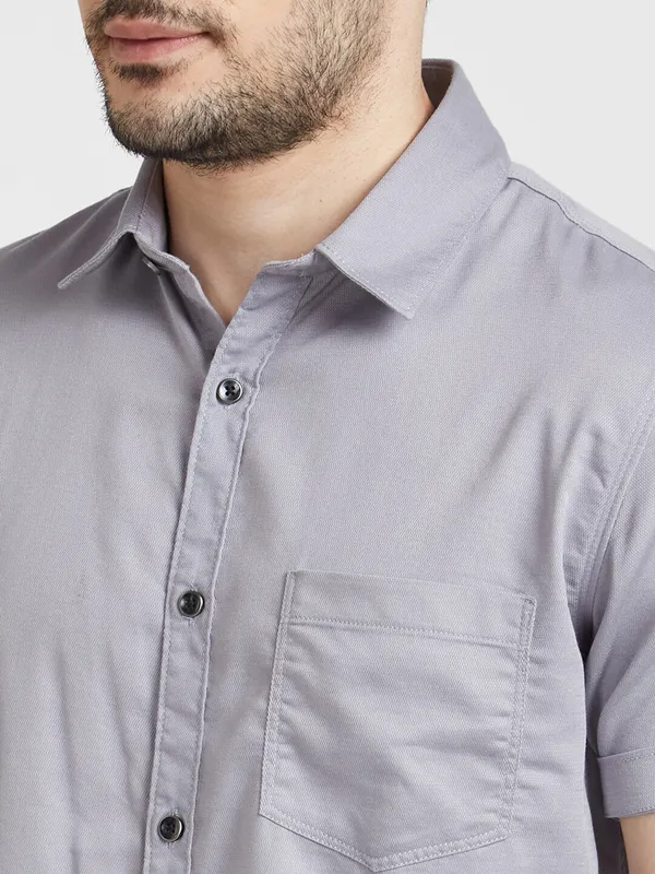 Spykar plain grey cotton shirt