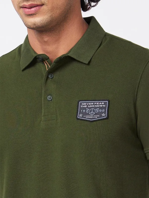 Spykar plain moss green polo t shirt