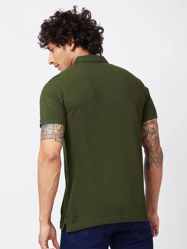 Spykar plain moss green polo t shirt