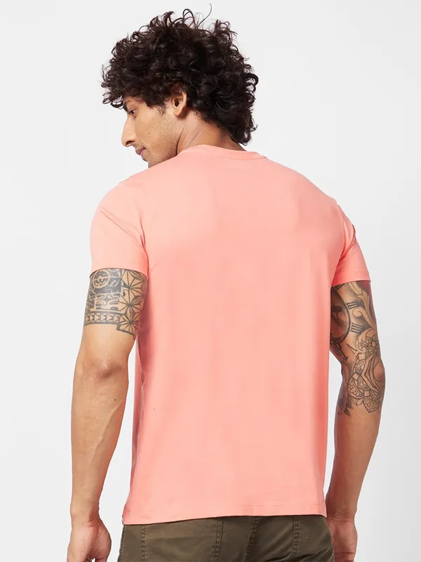 Spykar plain peach cotton t shirt