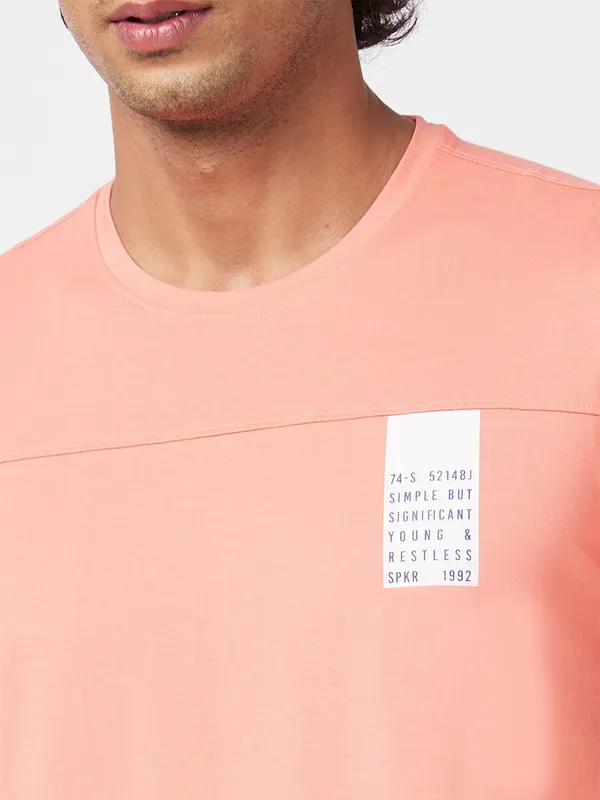 Spykar plain peach cotton t shirt