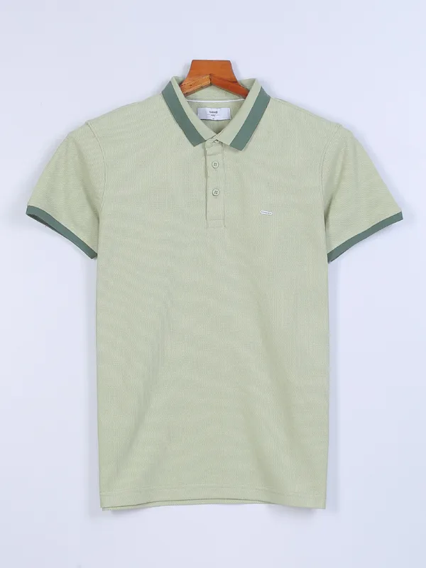 Spykar plain pista green cotton t shirt