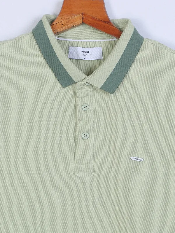 Spykar plain pista green cotton t shirt
