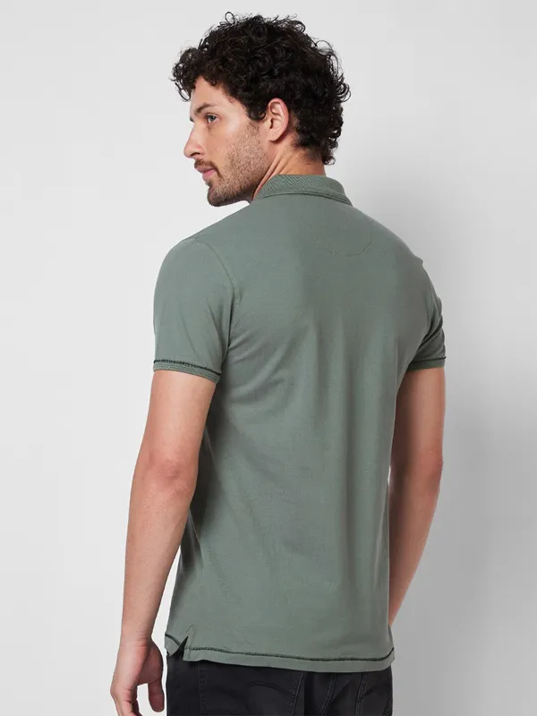 SPYKAR plain sage green cotton polo t-shirt