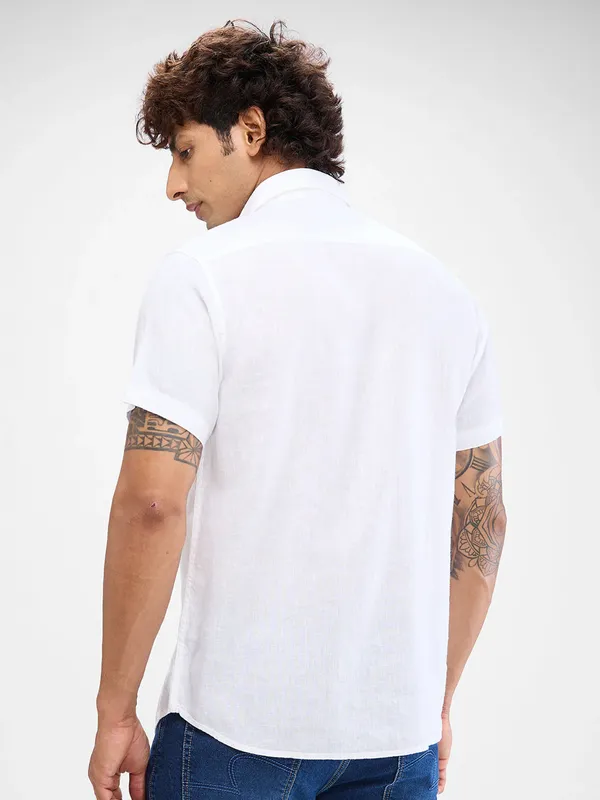 SPYKAR plain white casual linen shirt