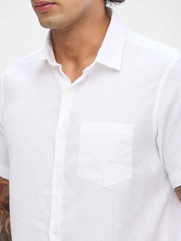 SPYKAR plain white casual linen shirt