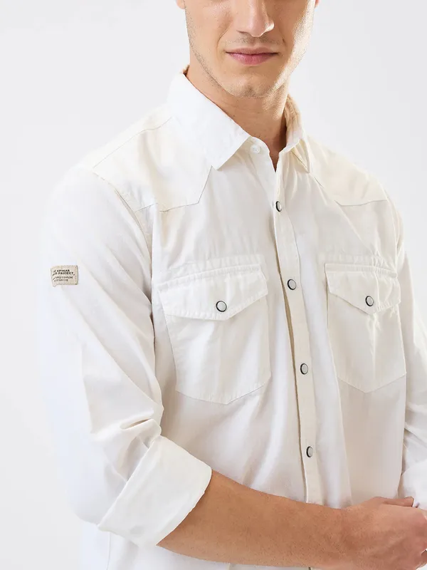 SPYKAR plain white slim fit casual shirt