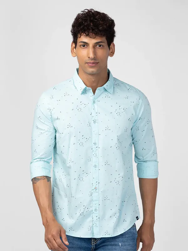 Spykar powder blue cotton casual shirt