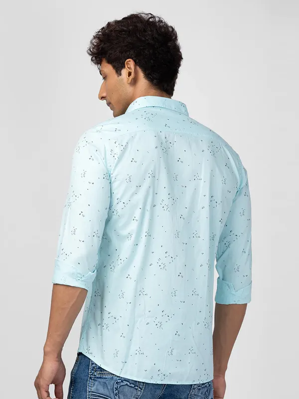 Spykar powder blue cotton casual shirt