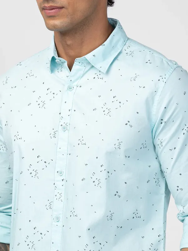Spykar powder blue cotton casual shirt