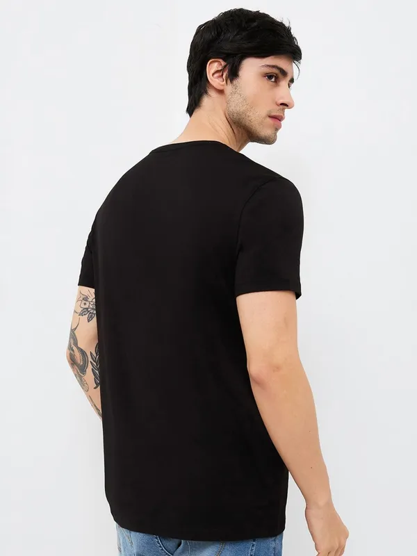 SPYKAR printed black slim fit casual t-shirt for men