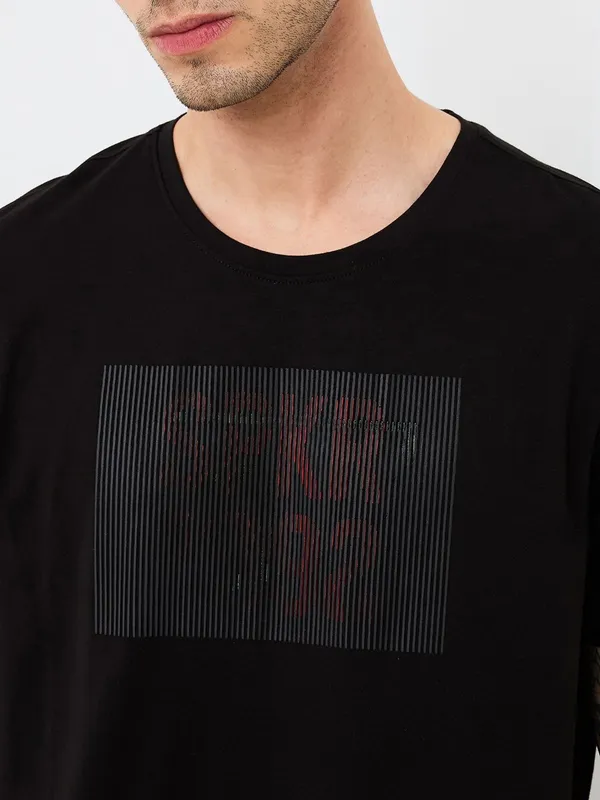 SPYKAR printed black slim fit casual t-shirt for men