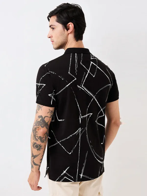 SPYKAR printed black slim fit polo t-shirt