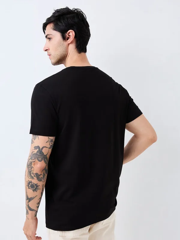 SPYKAR printed black slim fit t-shirt for men