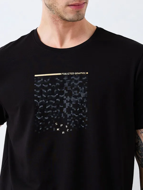 SPYKAR printed black slim fit t-shirt for men