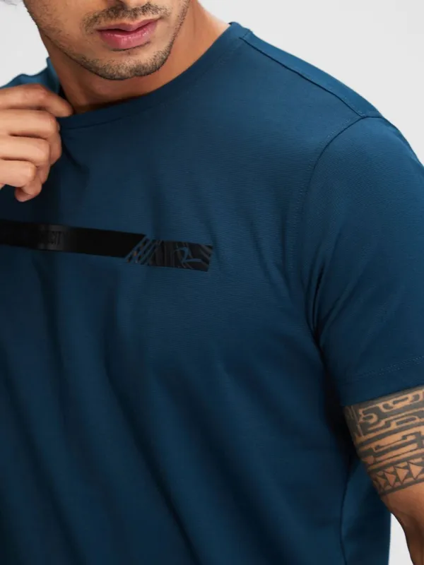 SPYKAR printed cotton teal blue t-shirt