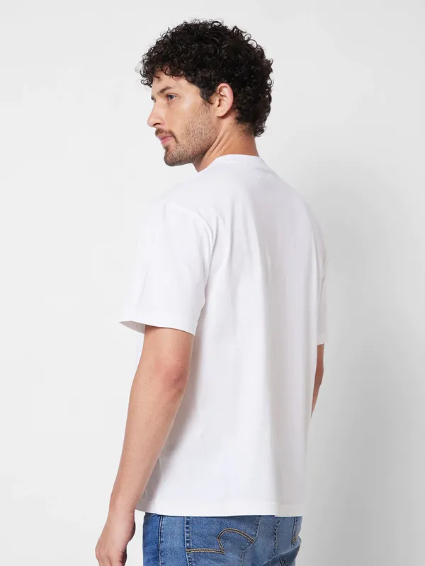 SPYKAR printed cotton white casual t-shirt