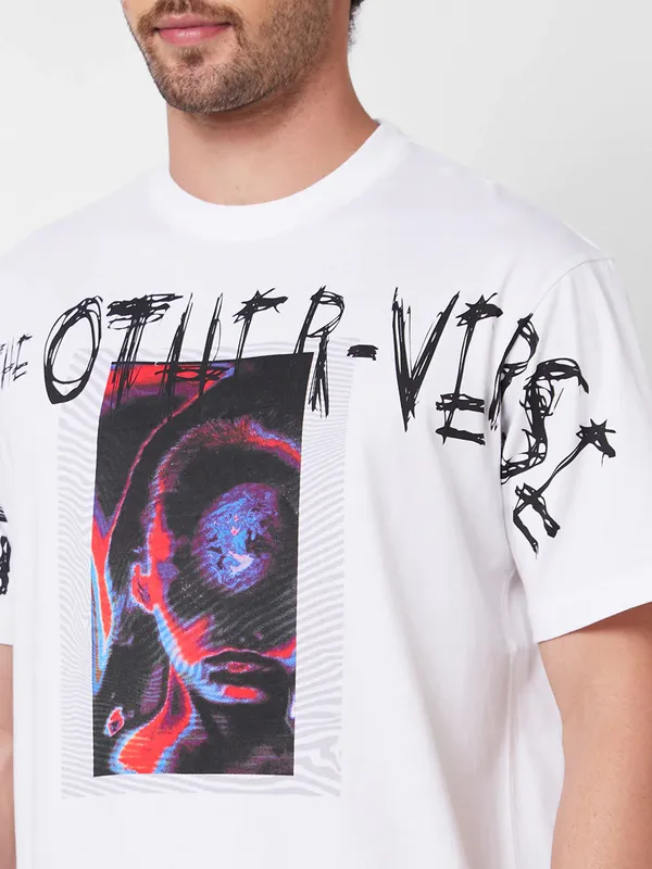 SPYKAR printed cotton white casual t-shirt