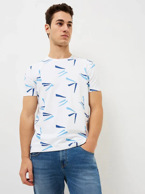 SPYKAR printed cotton white casual t-shirt for men