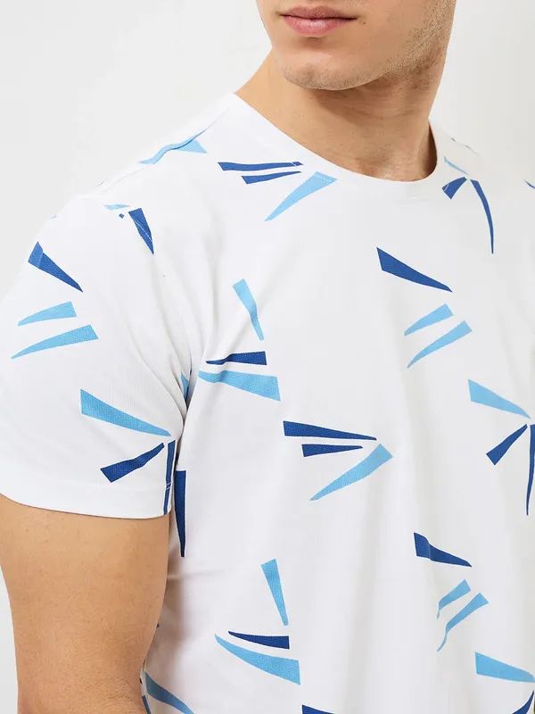 SPYKAR printed cotton white casual t-shirt for men