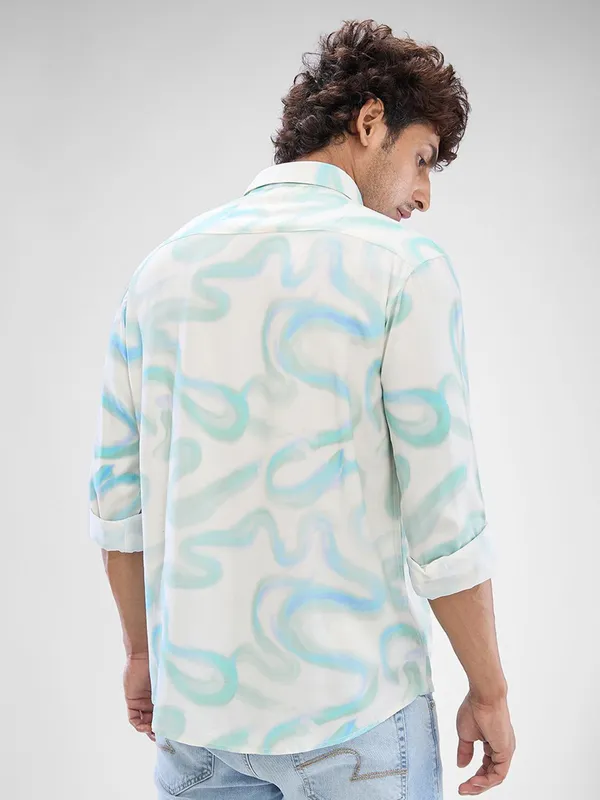 SPYKAR printed cream shirt in cotton fabric