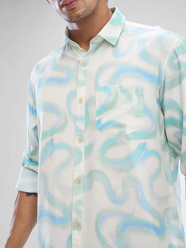SPYKAR printed cream shirt in cotton fabric