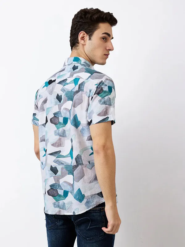 SPYKAR printed green cotton slim fit casual shirt