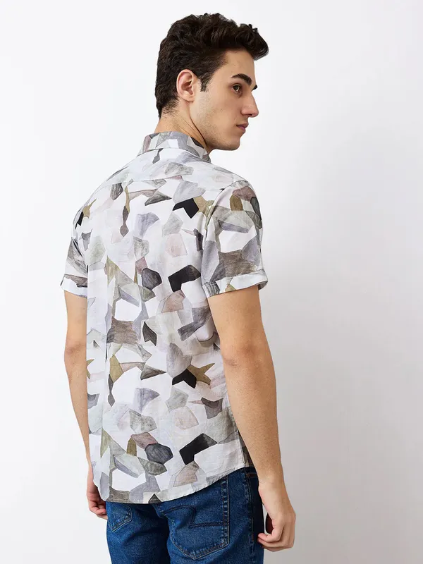 SPYKAR printed grey slim fit casual shirt for men