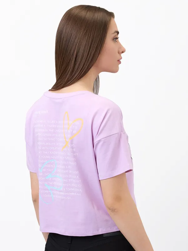 SPYKAR printed lilac purple crop t-shirt