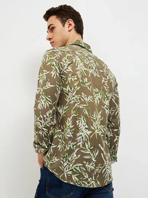 SPYKAR printed olive cotton casual shirt