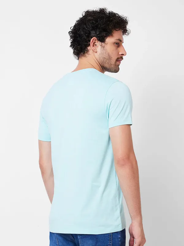 SPYKAR printed sky blue cotton t-shirt