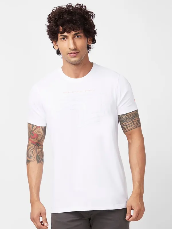 Spykar printed t shirt in white with half sleeve