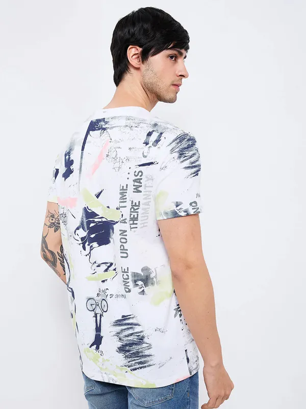 SPYKAR printed white cotton t-shirt for men